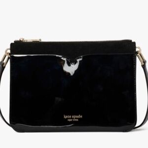 New - Kate Spade Folio Patent and Suede Medium Crossbody - Black Bag Purse